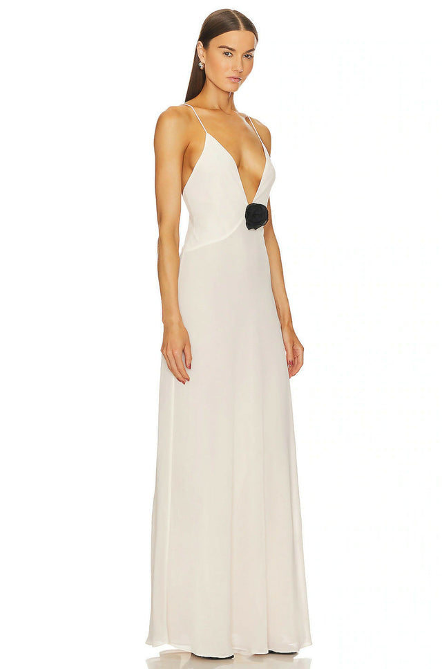 Helsa Studios Sheer Deep V Long Slip Dress Ivory Size XS / AU 6 - 6 / White - Dresses