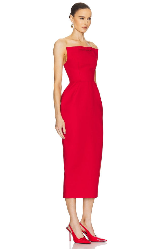 Helsa The S Curve Dress With Bow in Lipstick Red - 6 / Red - Dresses