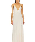 Helsa V Neck Maxi Dress in Ivory - 8 / White - Dresses