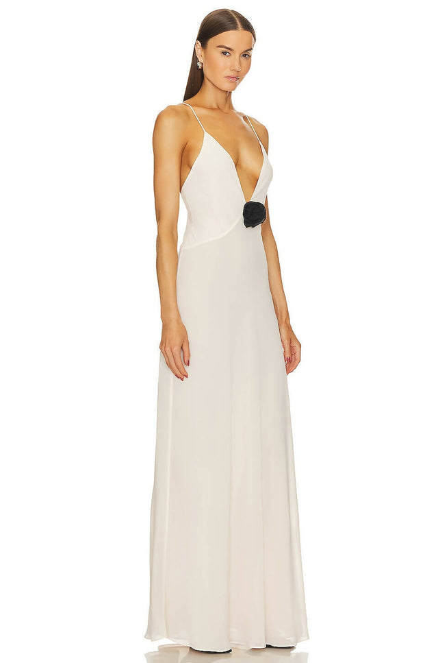 Helsa V Neck Maxi Dress in Ivory - 8 / White - Dresses