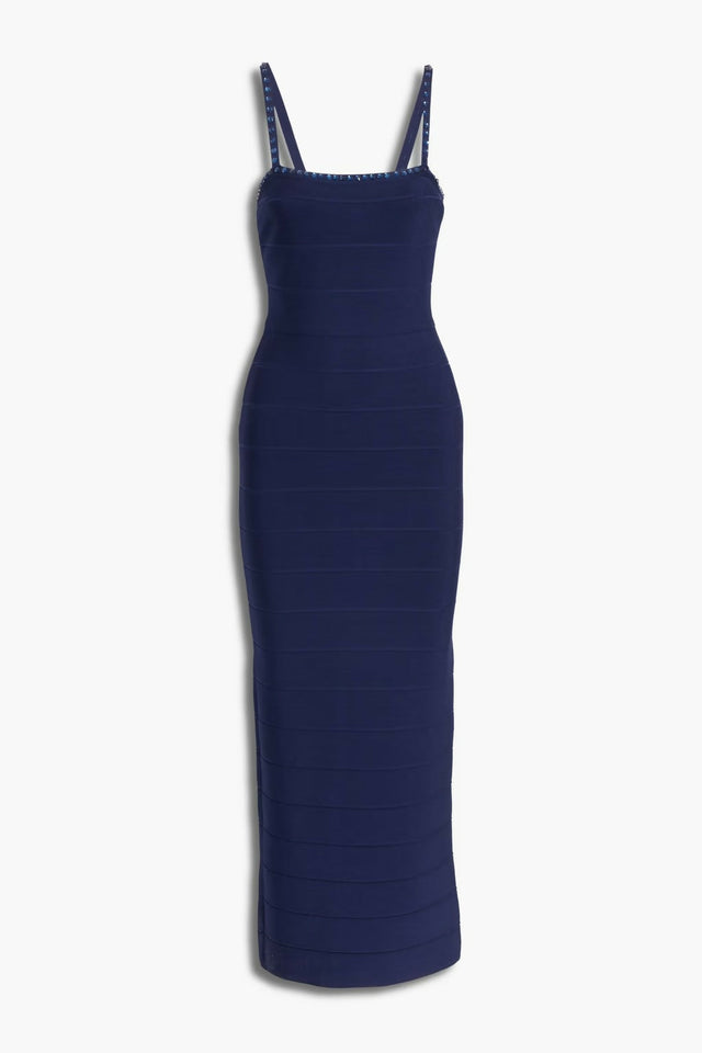 herve leger navy blue dress Herve Leger Crystal Embellished Gown Navy Size M / AU 10