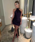 House of CB ‘Aida’ Night Shade Asymmetric Wrap Neck Dress - XS / Black - Dresses