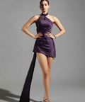 House of CB ‘Aida’ Night Shade Asymmetric Wrap Neck Dress - XS / Black - Dresses