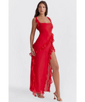 House of CB Ariela Cherry Ruffle Maxi Dress - 6 / Red - Dresses