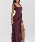 House of CB Ariela Mulberry Ruffle Maxi Dress - 8 / Mulberry - Dresses