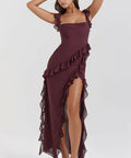 House of CB Ariela Mulberry Ruffle Maxi Dress - 8 / Mulberry - Dresses