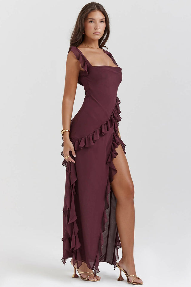 House of CB - House of CB Ariela Mulberry Ruffle Maxi Dress