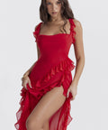 House of CB - House of CB Ariela Ruffle Dress Cherry
