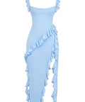 House of CB - House of CB Ariela Ruffle Maxi Blue Dress