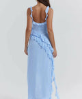 House of CB - House of CB Ariela Ruffle Maxi Blue Dress