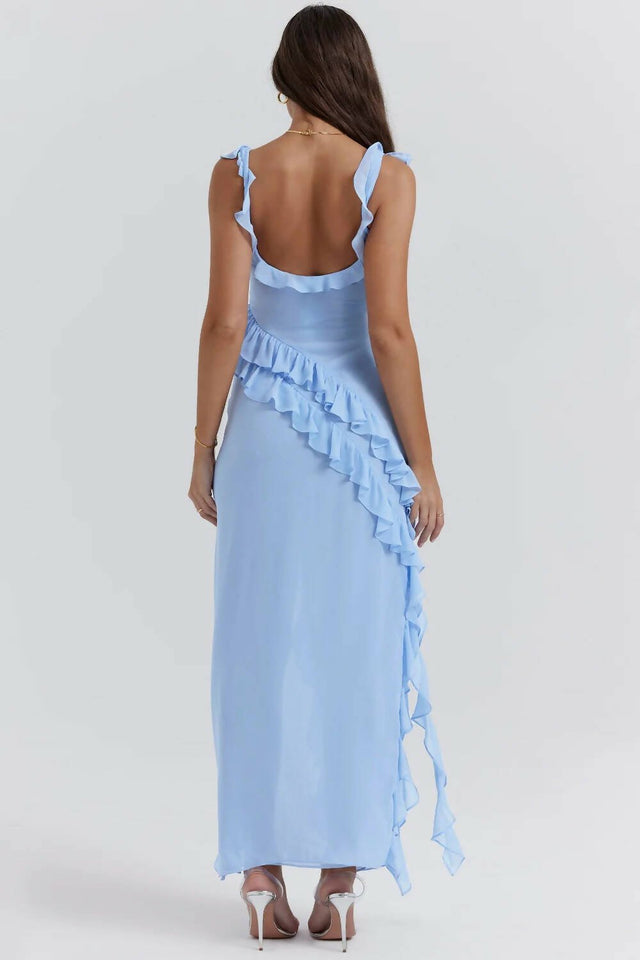 House of CB - House of CB Ariela Ruffle Maxi Blue Dress
