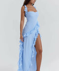 House of CB - House of CB Ariela Ruffle Maxi Blue Dress