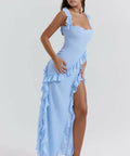 House of CB - House of CB Ariela Ruffle Maxi Blue Dress