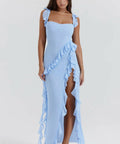 House of CB - House of CB Ariela Ruffle Maxi Blue Dress
