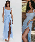 House of CB Ariela Soft Blue Ruffle Maxi - Dresses