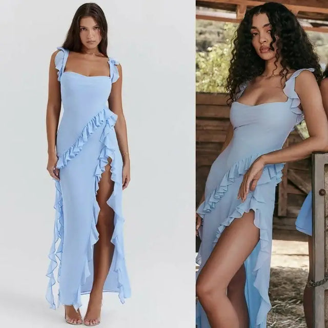 House of CB Ariela Soft Blue Ruffle Maxi - Dresses