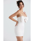 House of CB Ariella Ivory Satin Crystal Embellished Bow Mini Dress - 8 / Ivory - Dresses