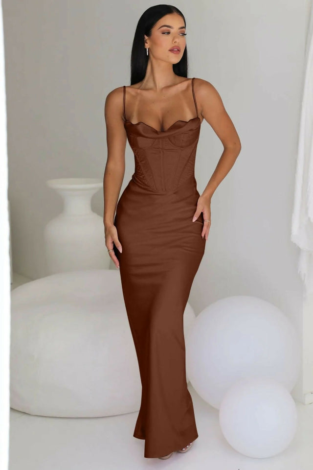 House of CB Charmaine Chocolate Maxi Dress Brown Size S / AU 8 - 8 / Brown - Dresses