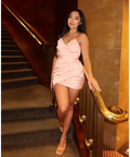 House of CB ‘Emanuela’ Satin Ruched Mini - XS / Pink - Dresses