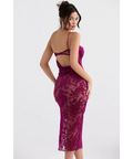 House of CB Ione Cranberry Devore Midi Dress - 8 / Red - Dresses