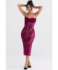 House of CB Ione Cranberry Devore Midi Dress - 8 / Red - Dresses