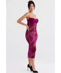 House of CB Ione Cranberry Devore Midi Dress - 8 / Red - Dresses