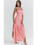 House of CB Ivana Apricot Gathered Asymmetric Dress - 8 / Apricot - Dresses