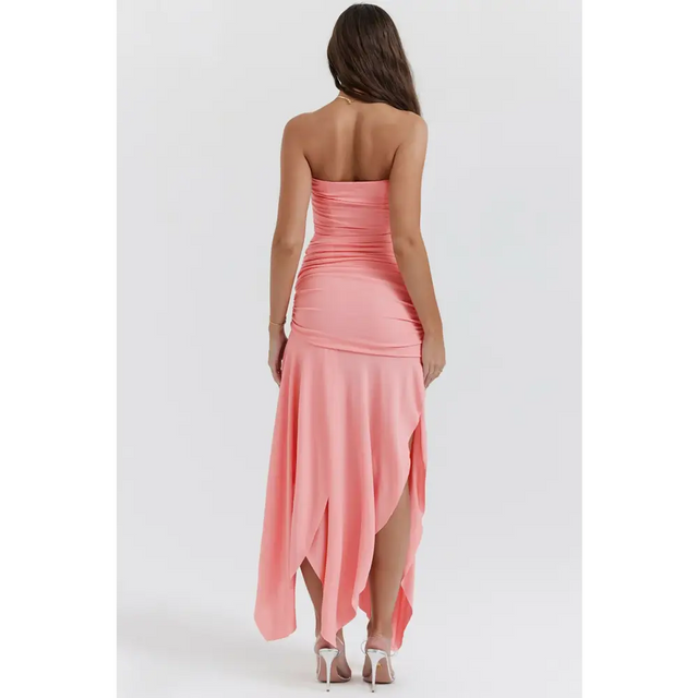 House of CB Ivana Apricot Gathered Asymmetric Dress - 8 / Apricot - Dresses