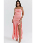 House of CB Ivana Apricot Gathered Asymmetric Dress - 8 / Apricot - Dresses