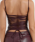 House of CB Jalena Mulberry Vegan Leather Lace Back Dress - 6 / Brown - Dresses