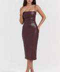 House of CB Jalena Mulberry Vegan Leather Lace Back Dress - 6 / Brown - Dresses