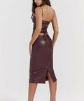 House of CB Jalena Mulberry Vegan Leather Lace Back Dress - 6 / Brown - Dresses