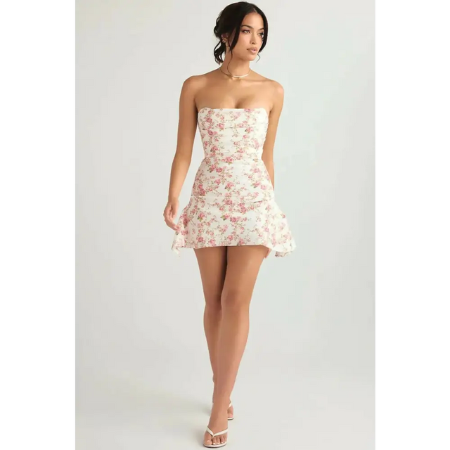 House of CB Jasmine Rose Print Draped Corset Dress