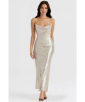 House of CB Leia Champagne Shimmer Low Back Maxi Dress - 8 / Champagne - Dresses