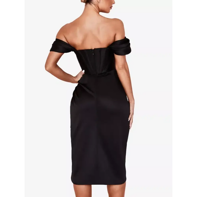 House of CB Loretta Satin Off Shoulder Dress - 8 / Black - Dresses
