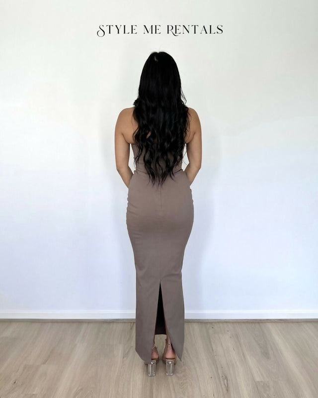 House of CB Lucia Strapless Corset Maxi Dress Taupe - Dresses