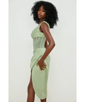House of CB Lulu Pistachio Asymmetric Drape Midi Corset Dress - 8 / Green - Dresses