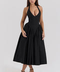 House Of CB Marilyn Twill Halter Midi Dress - 12 / Black - Dresses