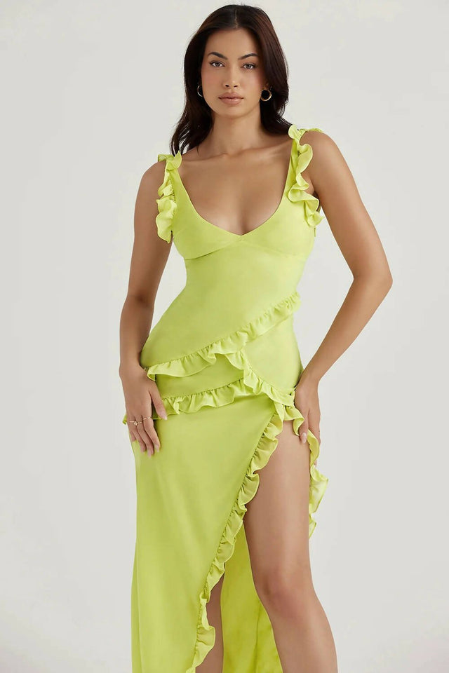 House of CB - House of CB Pixie Lime Ruffle Maxi Dress