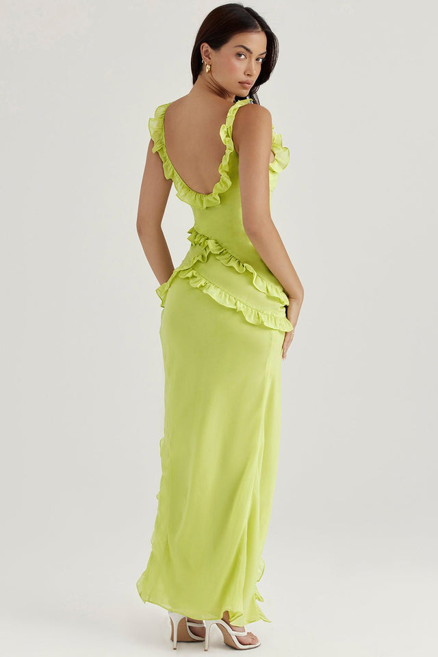 House of CB - House of CB Pixie Lime Ruffle Maxi Dress