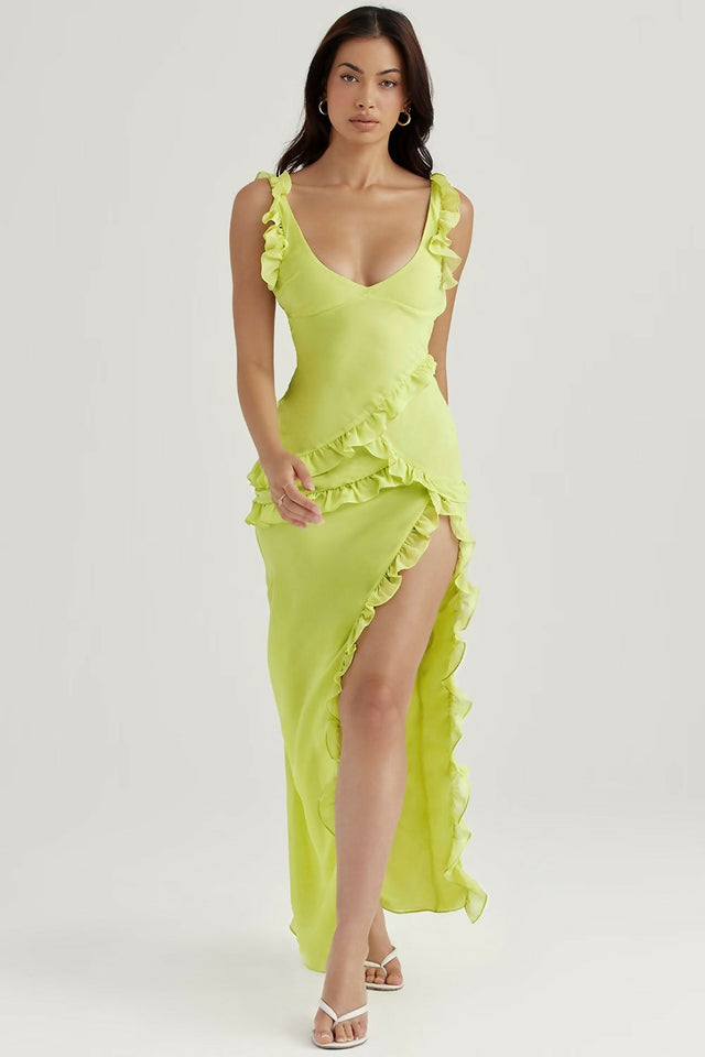 House of CB Pixie Ruffle Maxi Dress - 6 / Yellow - Dresses
