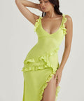 House of CB Pixie Ruffle Maxi Dress - 6 / Yellow - Dresses