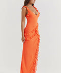 House of CB - House of Cb Pixie Ruffle Maxi Dress in Flame Orange