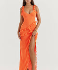 House of CB - House of Cb Pixie Ruffle Maxi Dress in Flame Orange