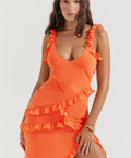 House of CB - House of Cb Pixie Ruffle Maxi Dress in Flame Orange