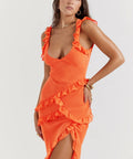 House of CB - House of Cb Pixie Ruffle Maxi Dress in Flame Orange