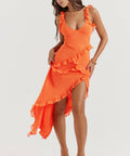 House of CB - House of Cb Pixie Ruffle Maxi Dress in Flame Orange