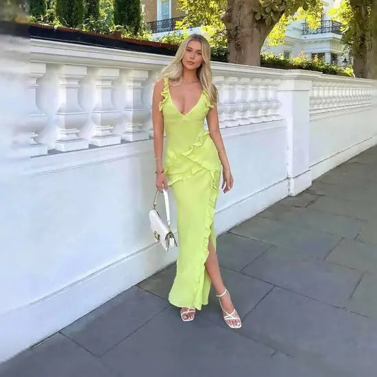 house of cb yellow ruffle dress House of CB 'Pixie' Ruffle Maxi - Passion For Fashion
