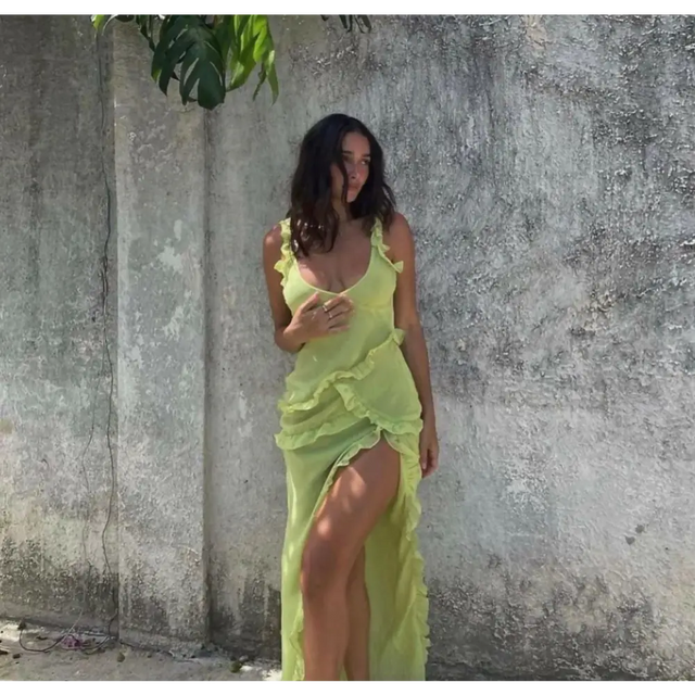 House of CB ‘Pixie’ Ruffle Maxi - XS / Lime - Dresses