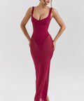 House Of CB Robina Wine Stretch Mesh Maxi Dress - 8 / Red - Dresses